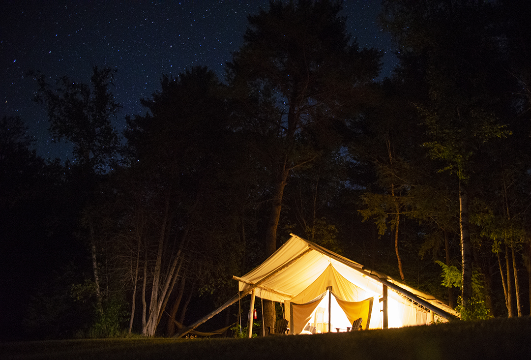 Willow Rush safari tent at Whispering Springs, Grafton Ontario 